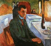 Edvard Munch Self Portrait with a Wine Bottle oil painting on canvas
